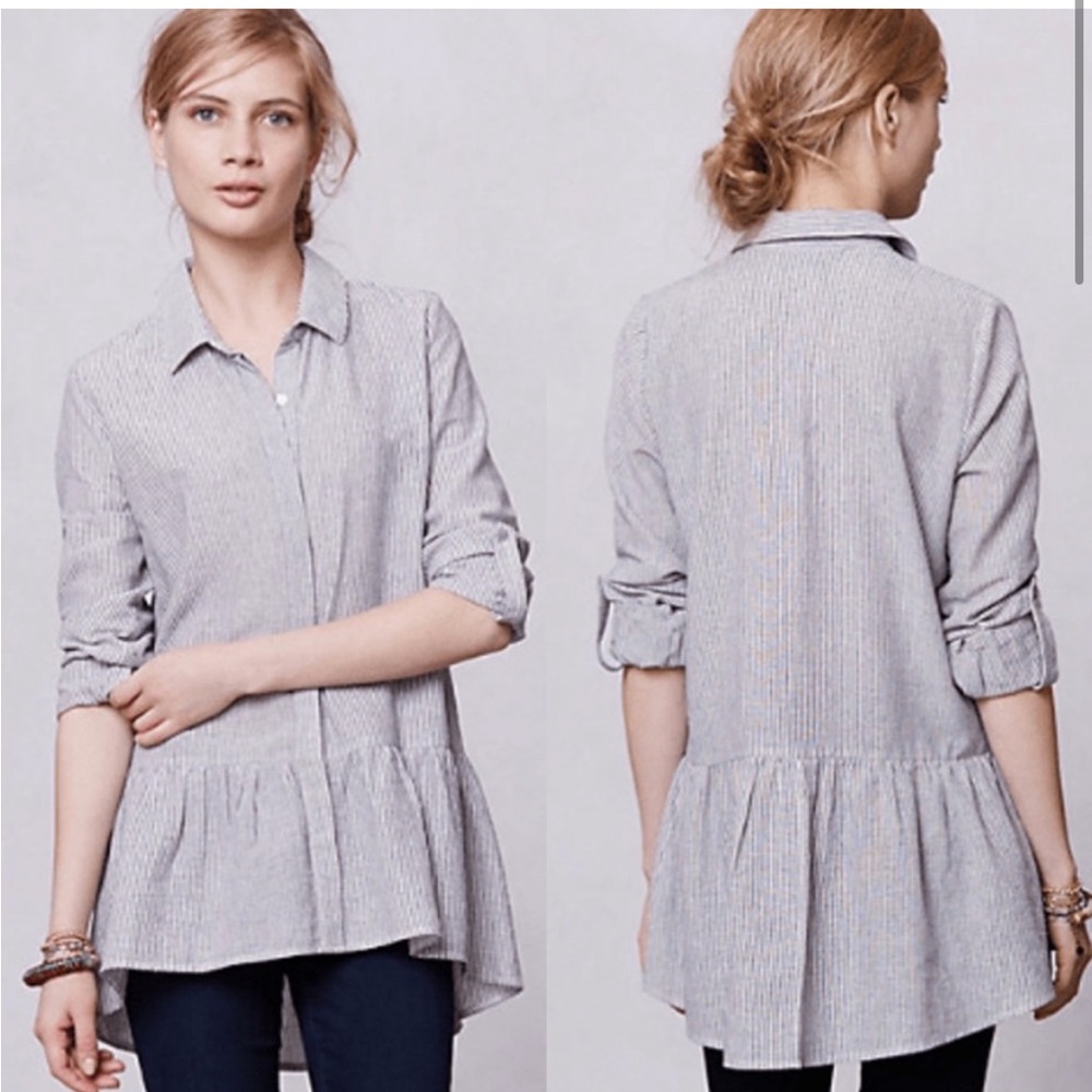 ✨ Anthropologie Sunday in Brooklyn Wiley Stripe Tunic Button Down Collared Shirt
